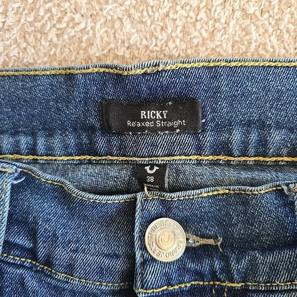 True Religion Ricky SN Relaxed Stretch Straight Jeans Mens 38‎ Medium Wash